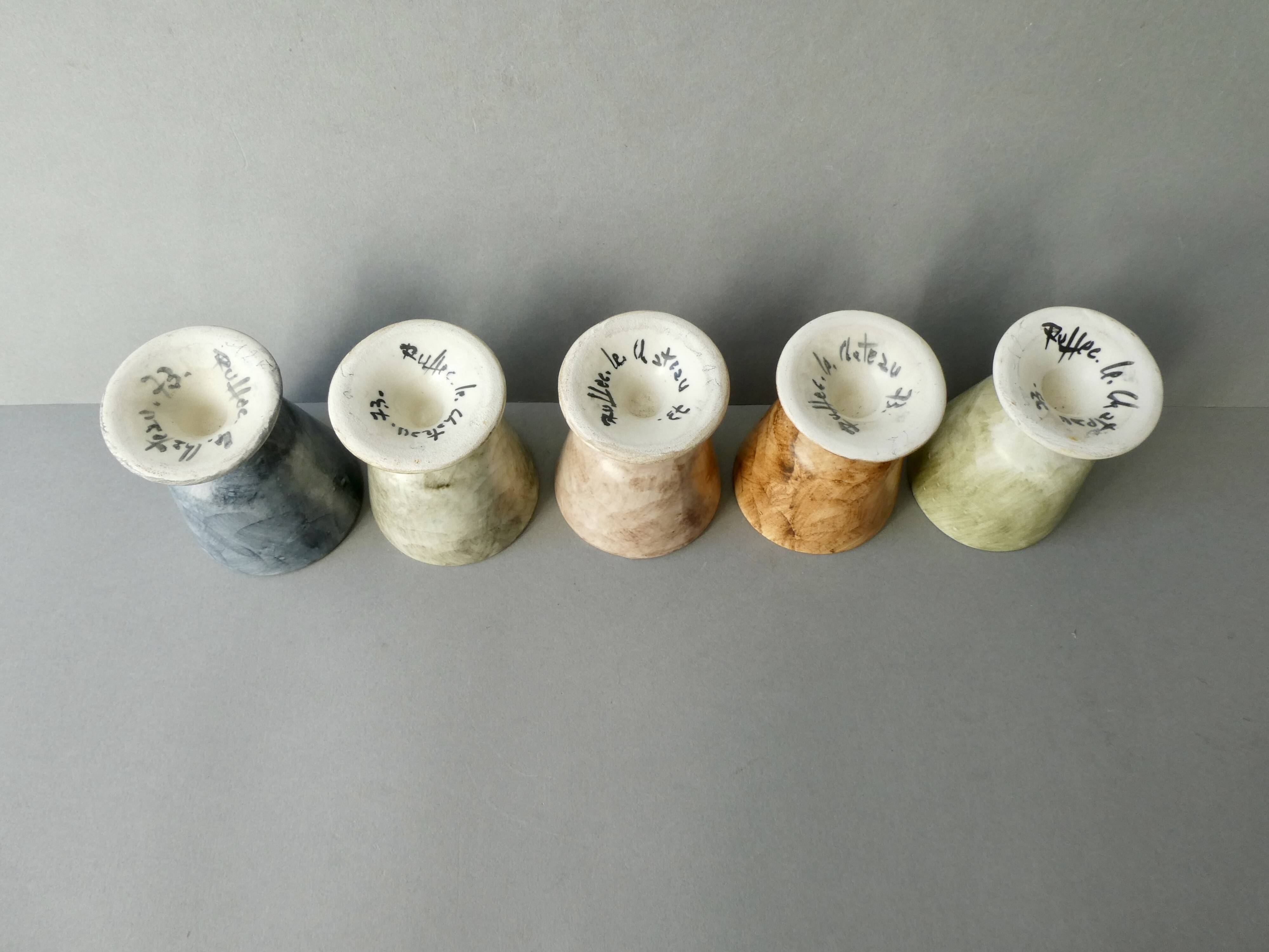 5 signed ceramic coffee cups, Jean-Pierre Viot, Château le Ruffec 73