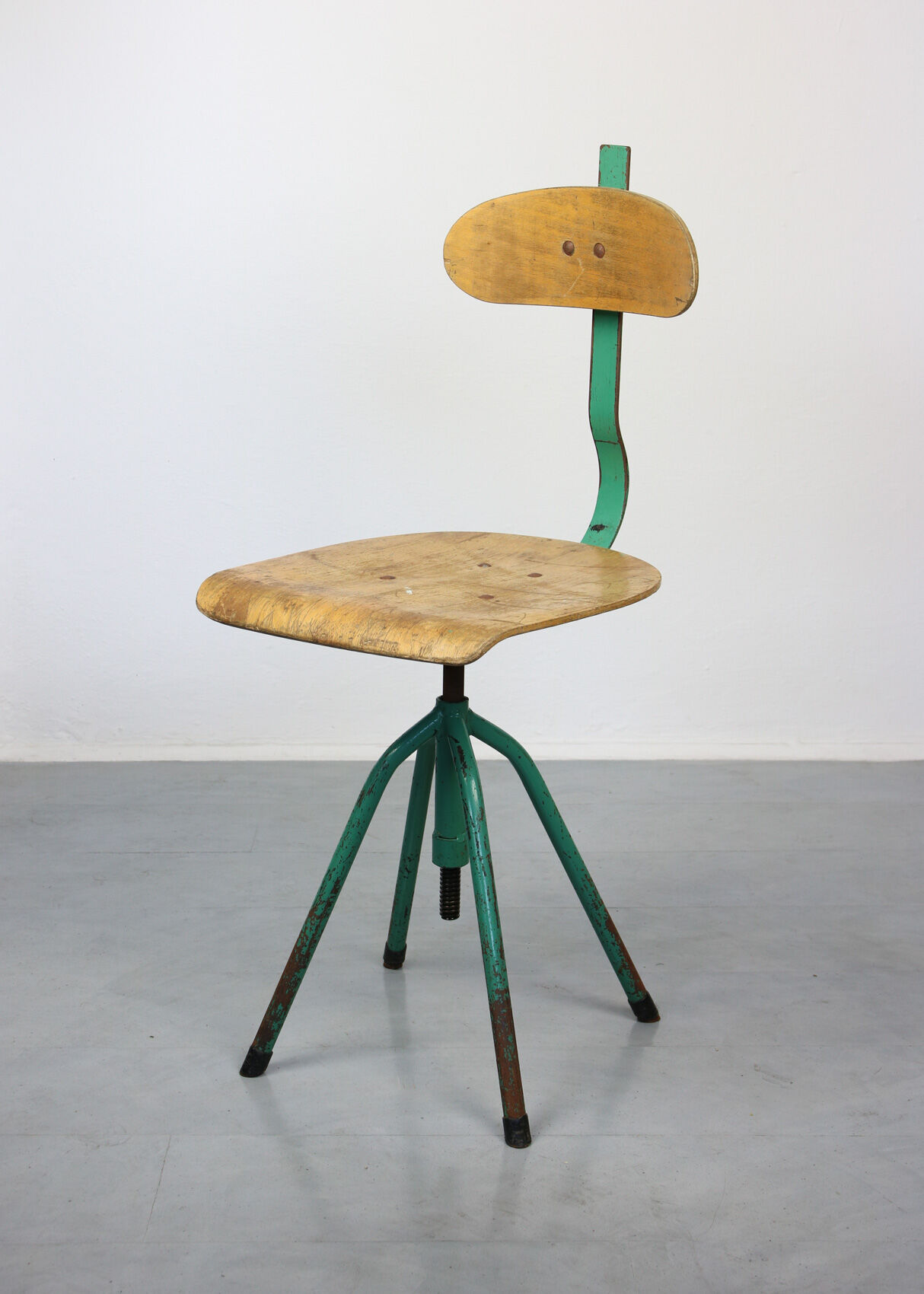 Set of 2 industrial mint green swivel chairs, 1960