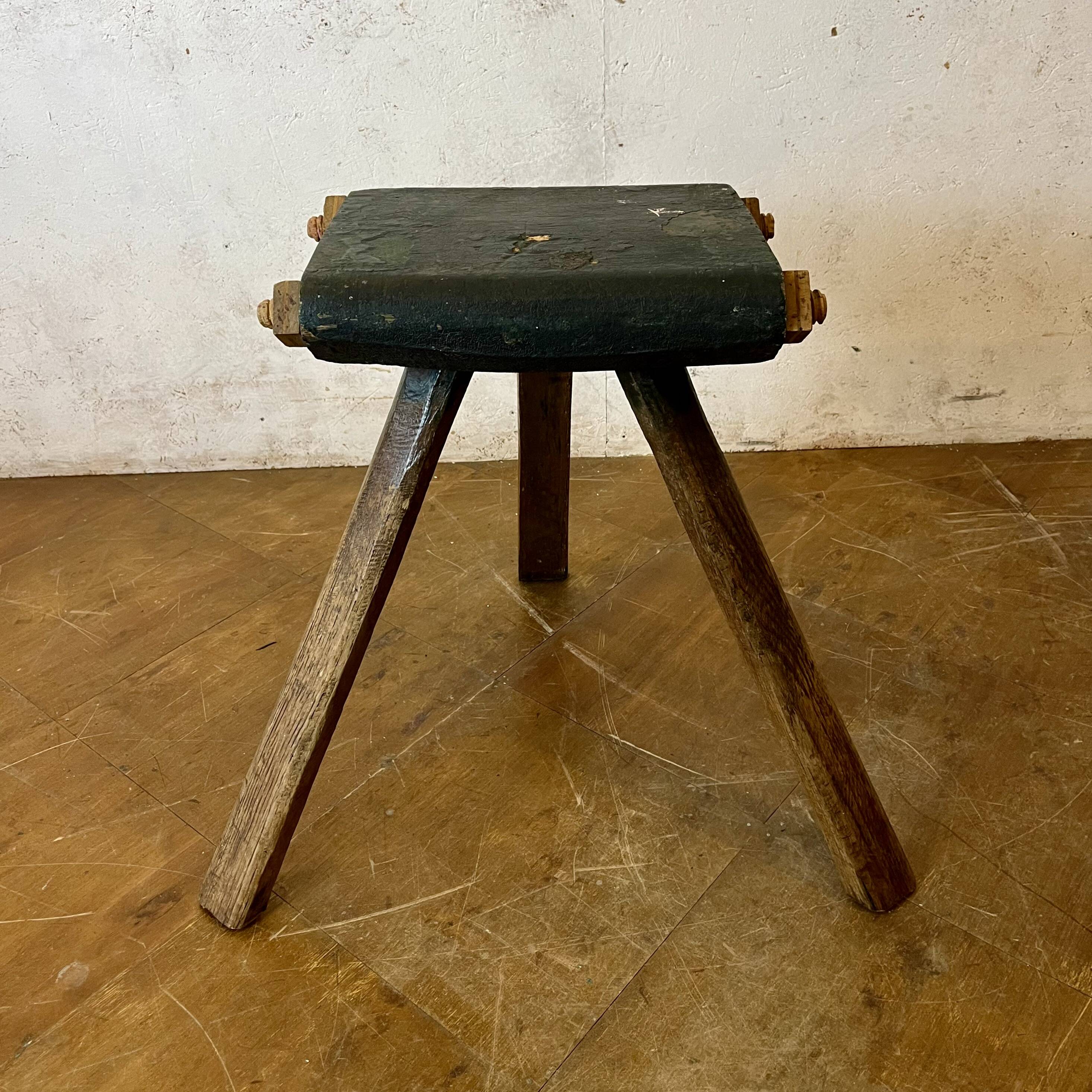 Constructivist wooden stool, folk art.