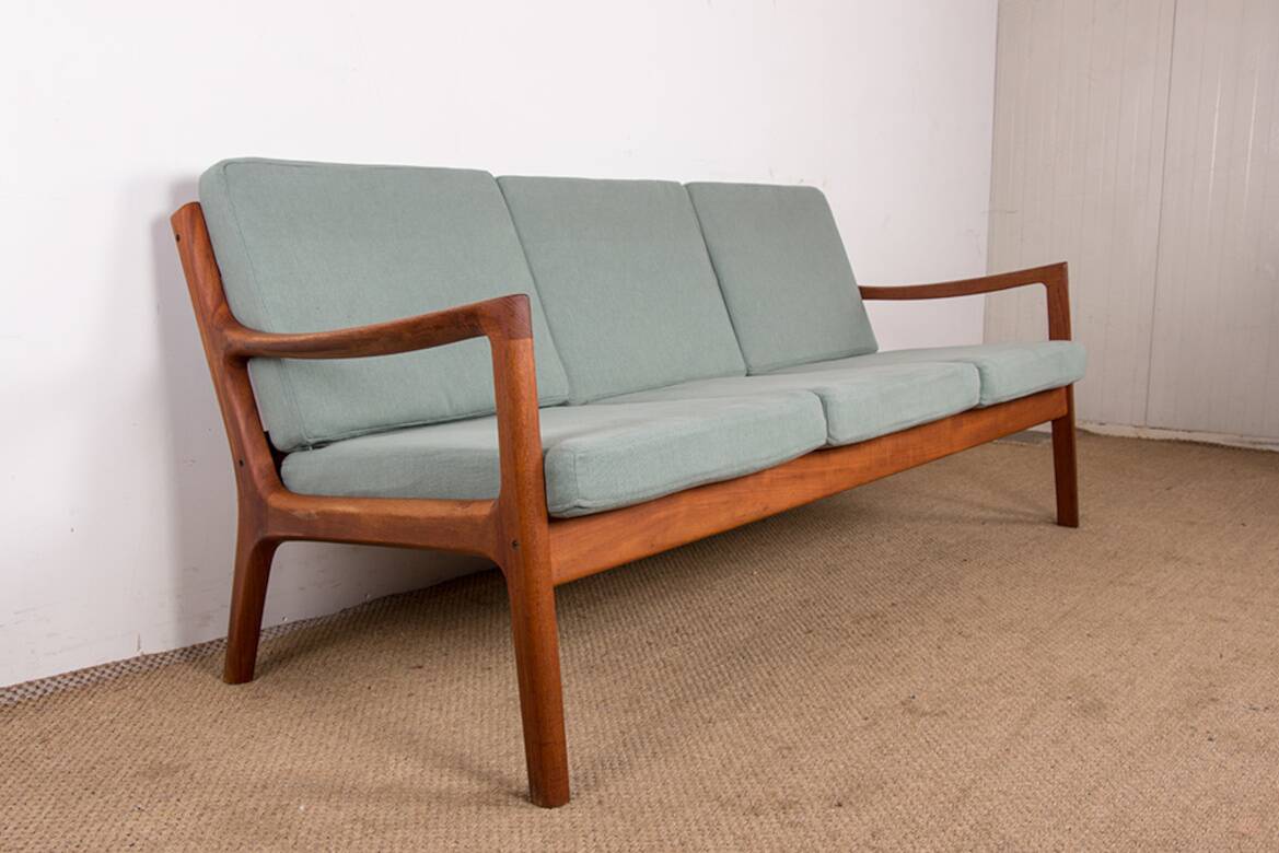 Danish 3-seater sofa in teak and new fabric, Senator model Ole Wanscher, France & Son.