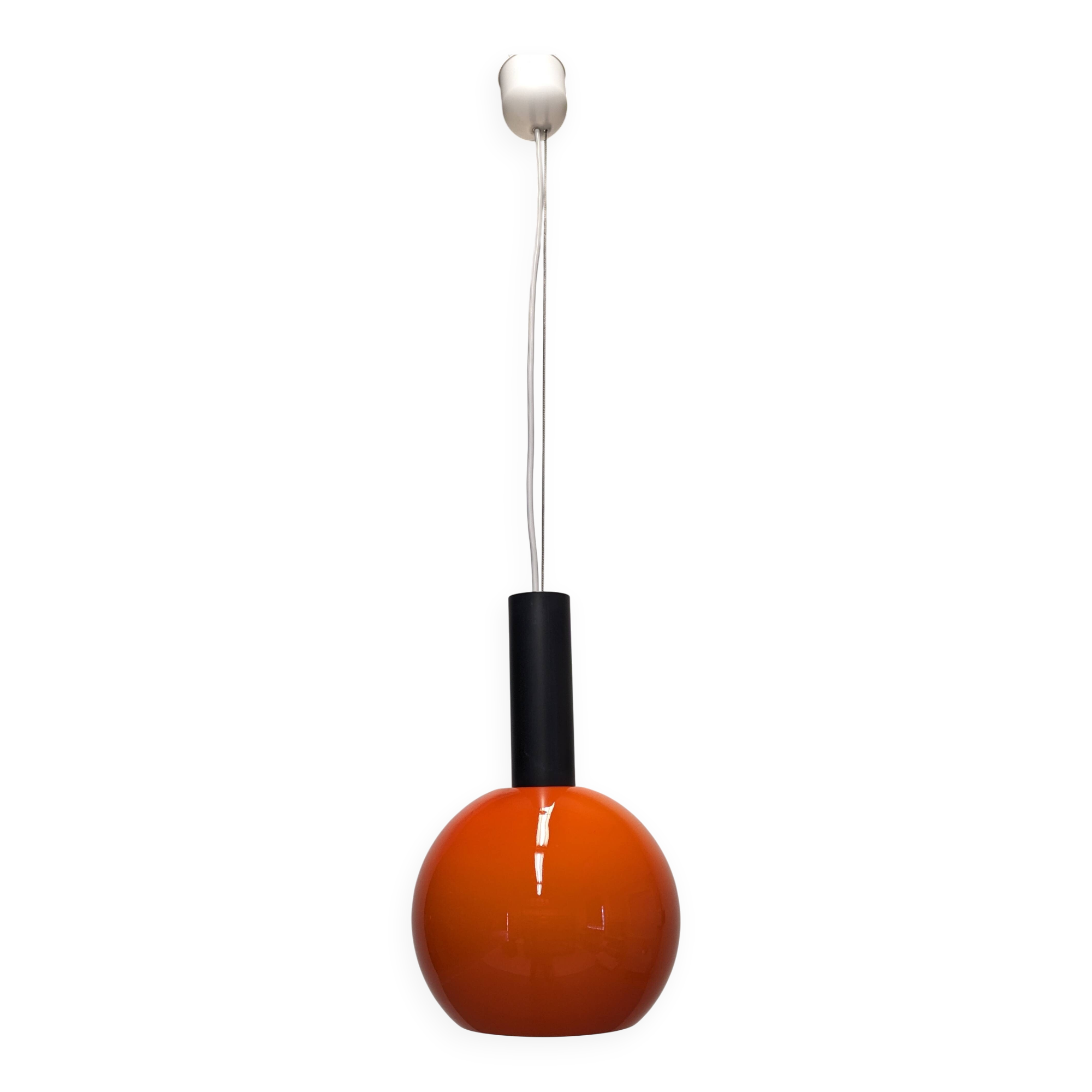 Orange opaline ball pendant light by Parscot, France circa 1970