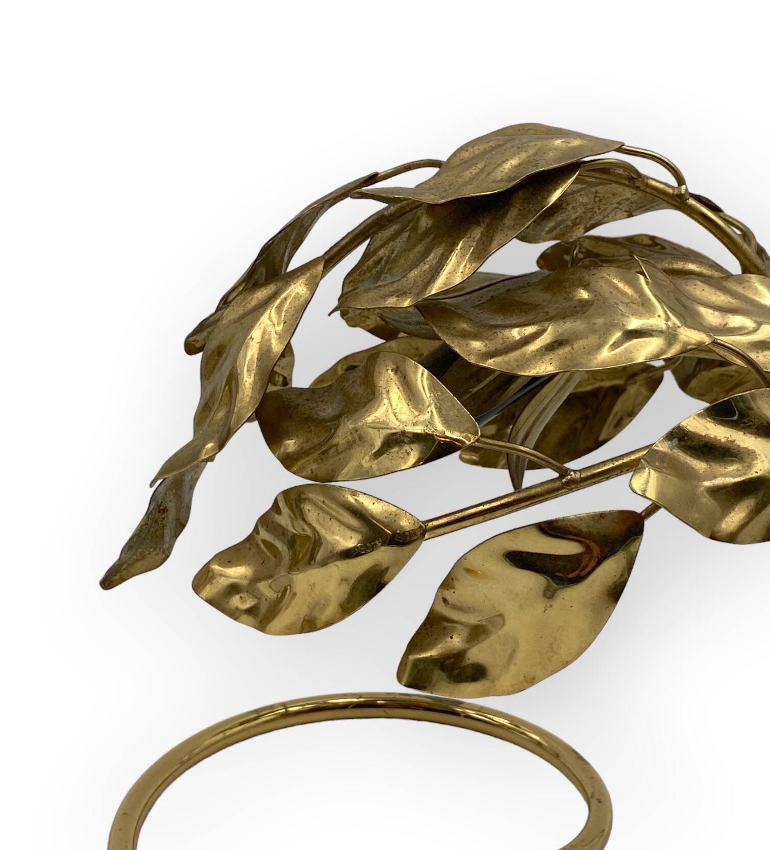 Hollywood regency set of 2 brass leaves table lamps, Bottega Gadda Italy, 1970s