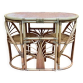Bamboo and rattan living room set, 1 table and 2 chairs - 70s