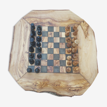 Jeux d'échecs rustique en bois d'olivier naturel