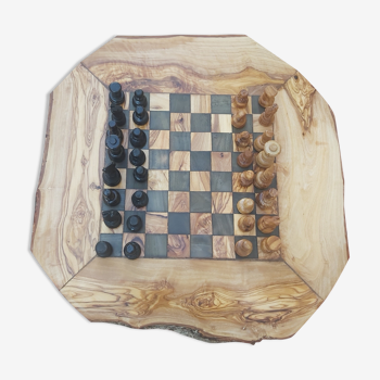 Rustic chess games made of natural olive wood