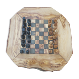 Rustic chess games made of natural olive wood