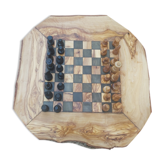 Rustic chess games made of natural olive wood