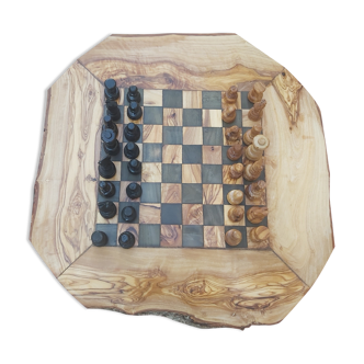 Jeux d'échecs rustique en bois d'olivier naturel