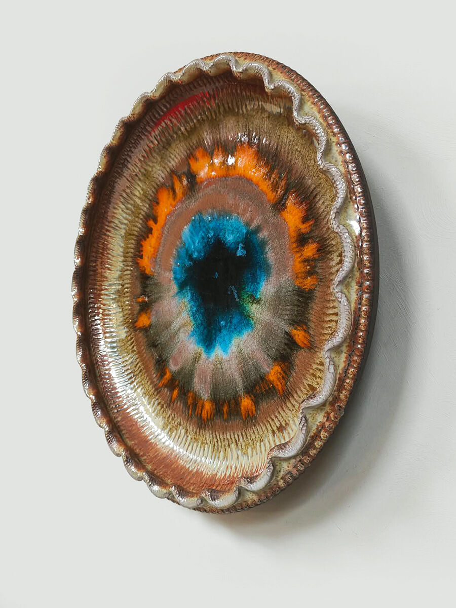 Vintage ceramic wall art bowl 'colorful fat lava'