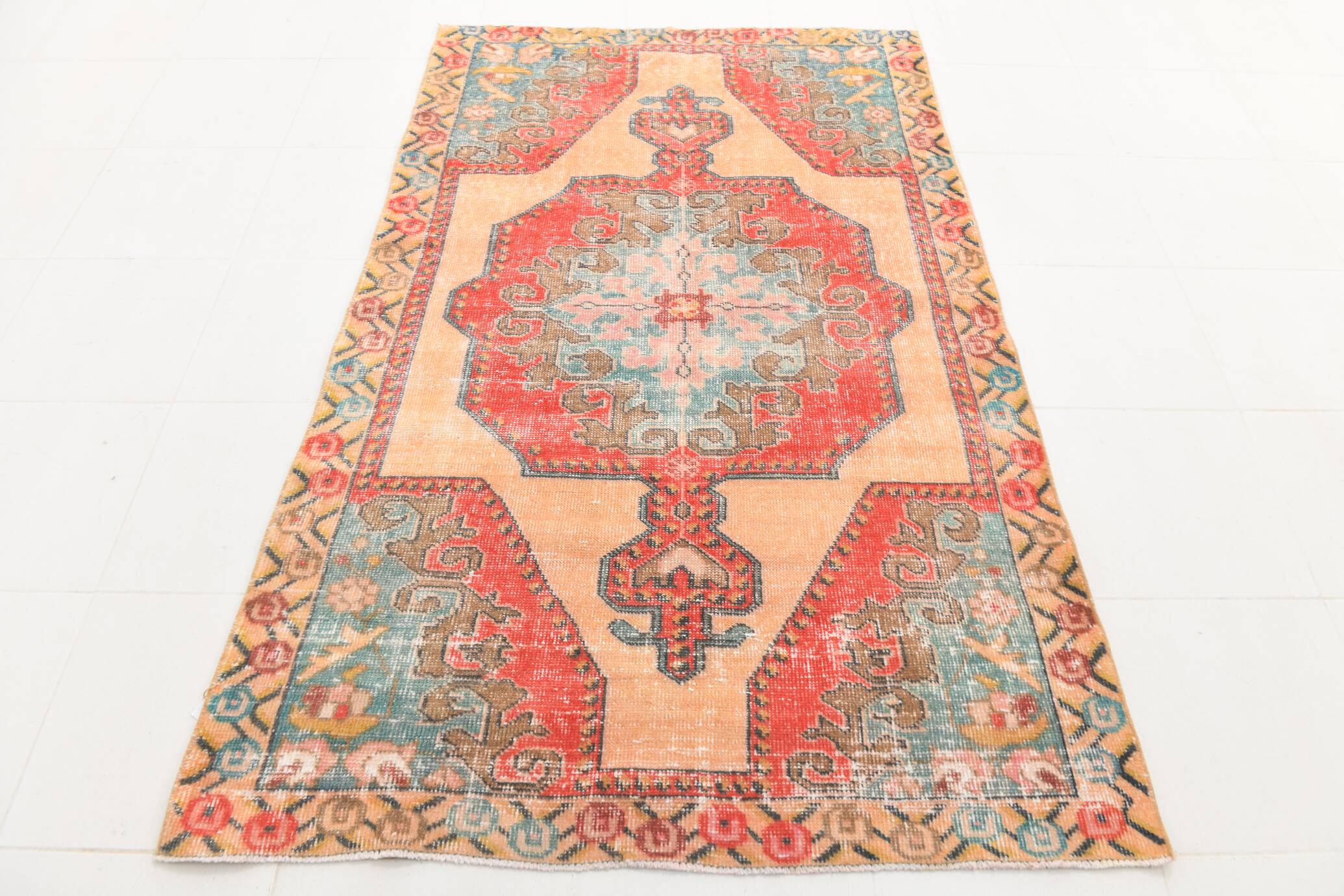 5x7 Vintage Red & Beige Vintage Oushak Small Size Area Rug, 134x218 Cm
