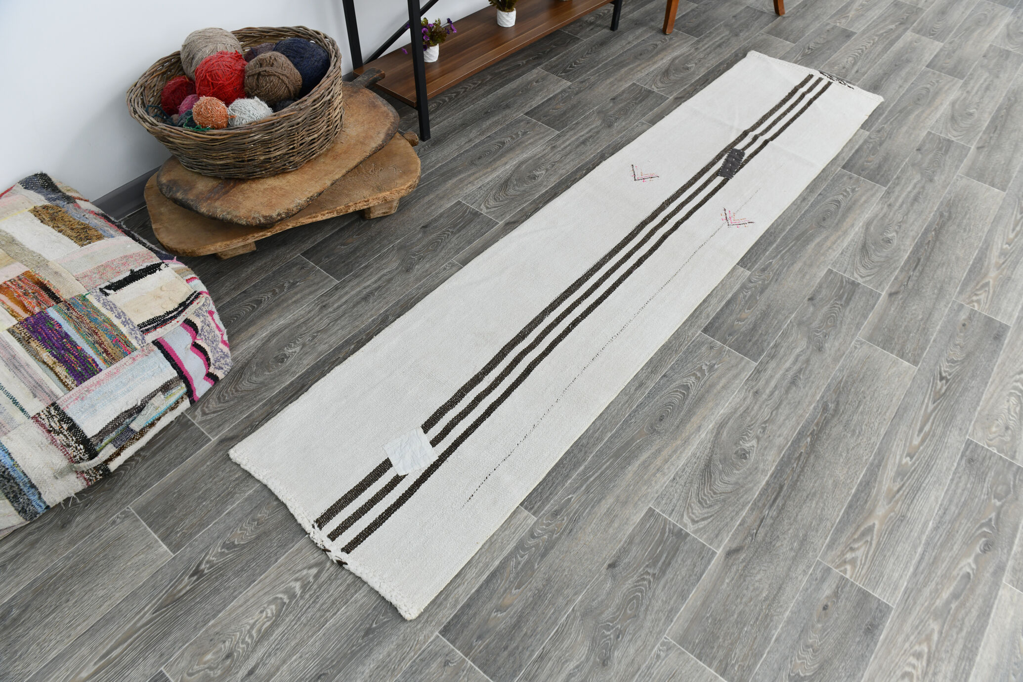 2x8 white brown hemp runner rug 57x260cm