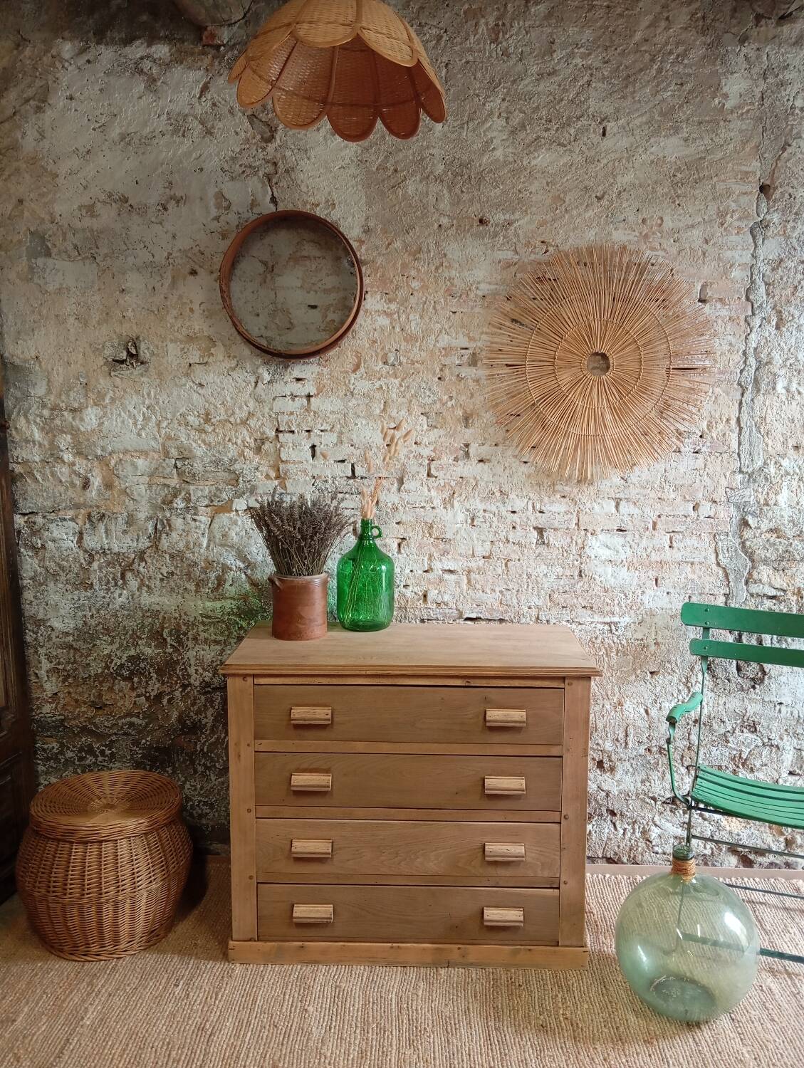 Meuble de métier, commode en chêne massif