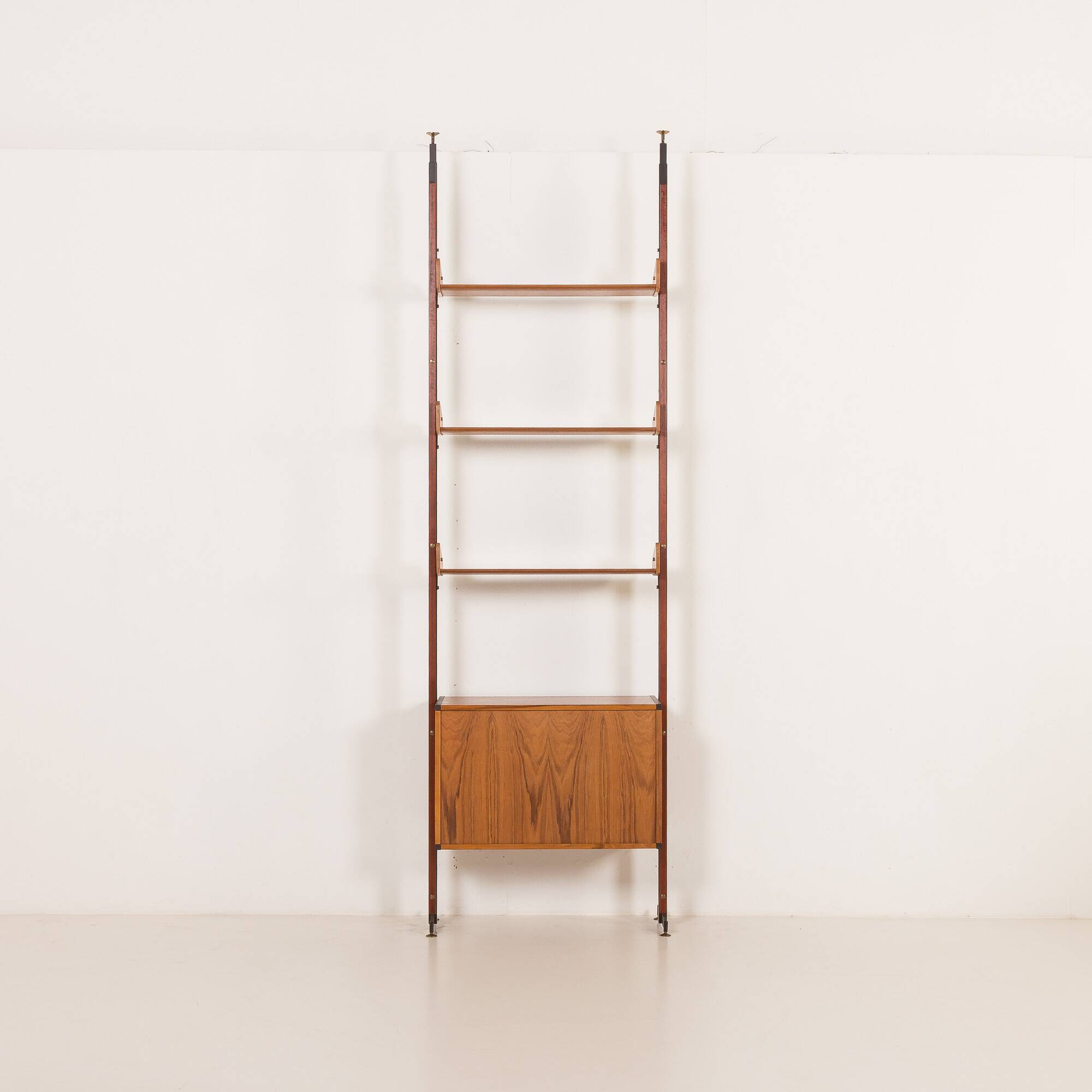 Italian floor to ceiling wall unit or room divider in teak, 1960s