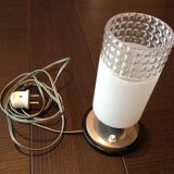 Tube bedside lamp with bi-material/vintage glass lampshade, 60/70s