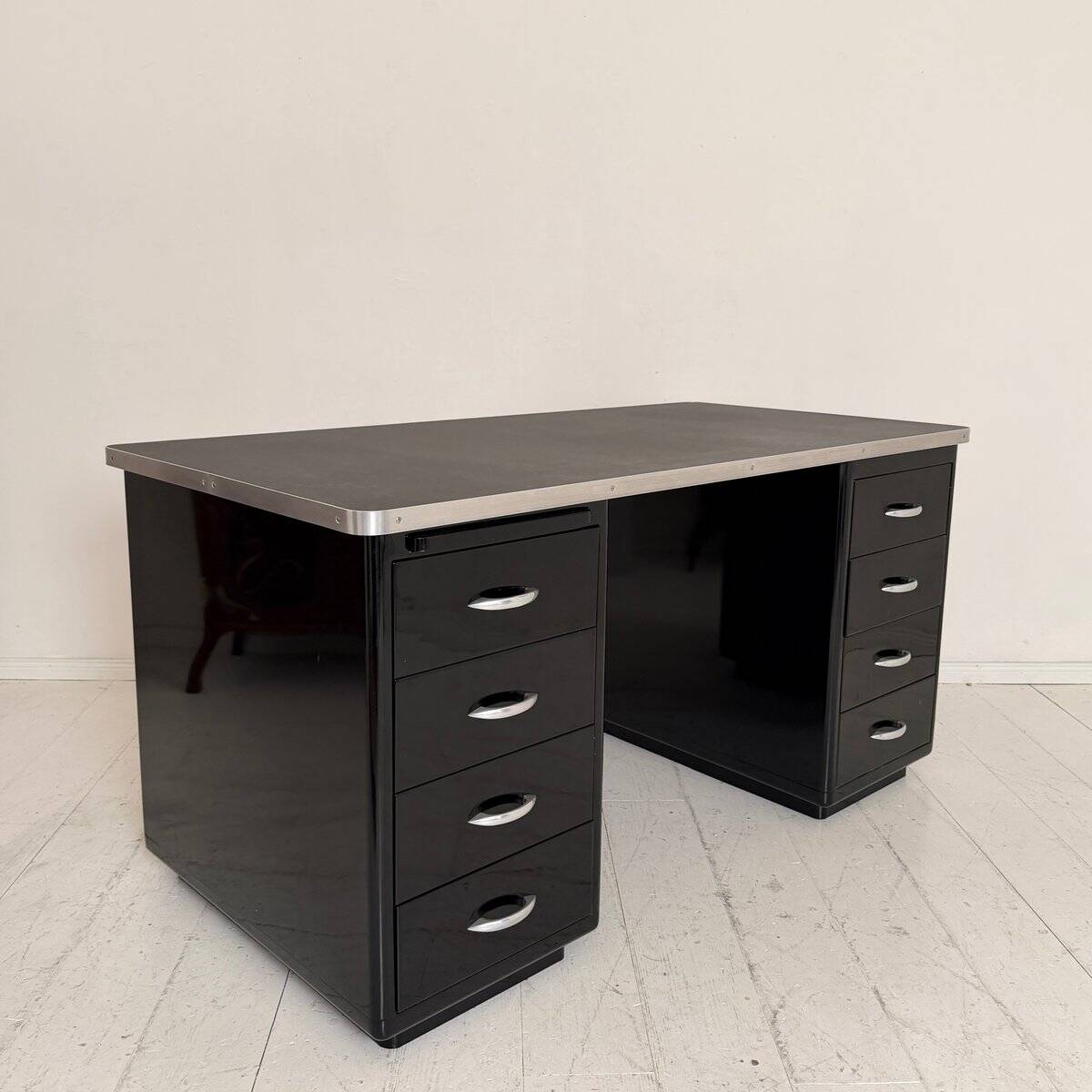 German Bauhaus Writing Desk in Black Lacquered Metal, 1925