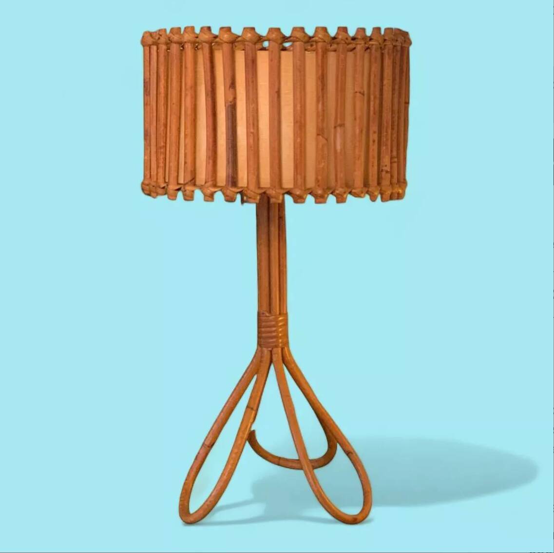 1950s tripod rattan lamp H47