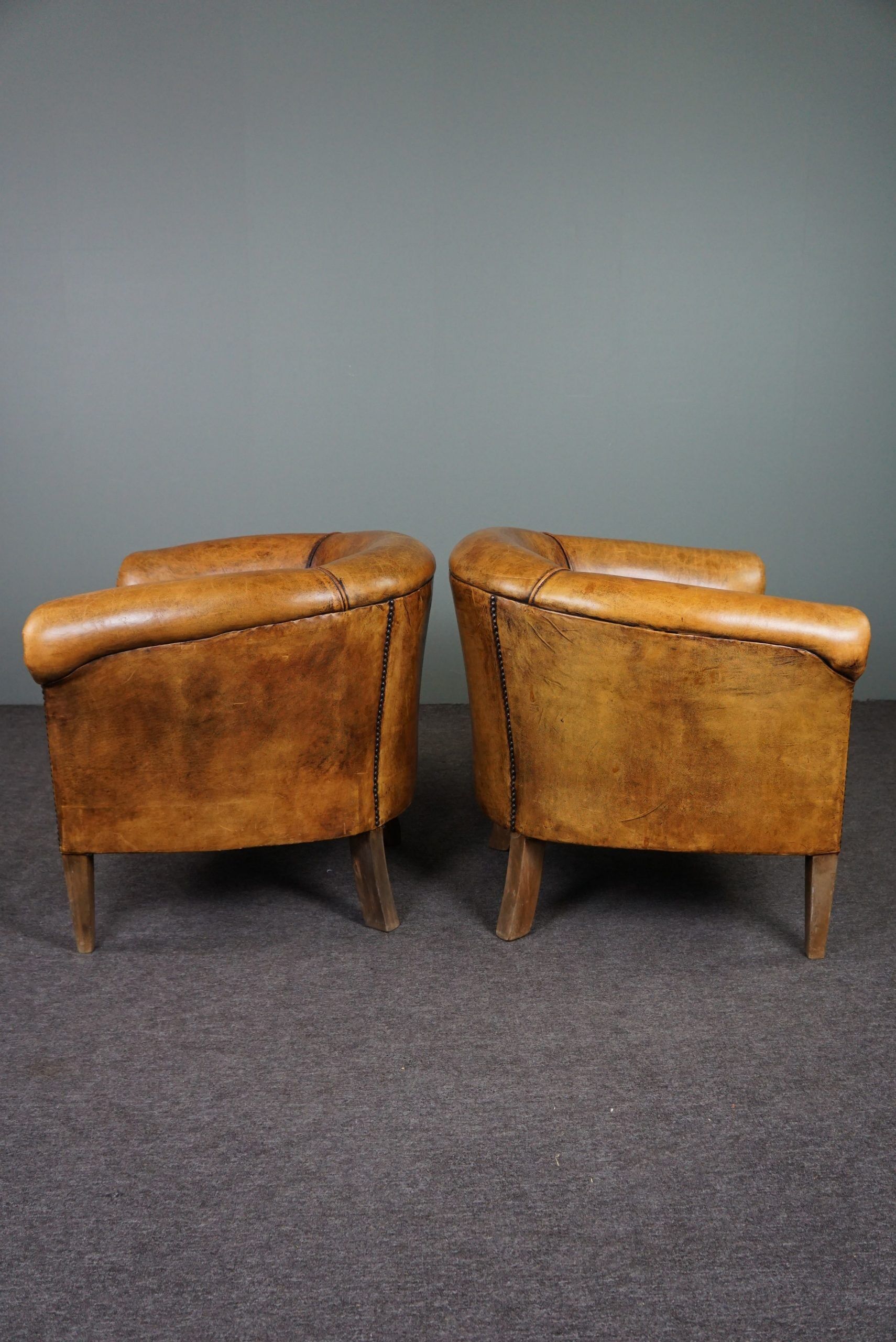 Set de 2 fauteuils club compacts en cuir de mouton