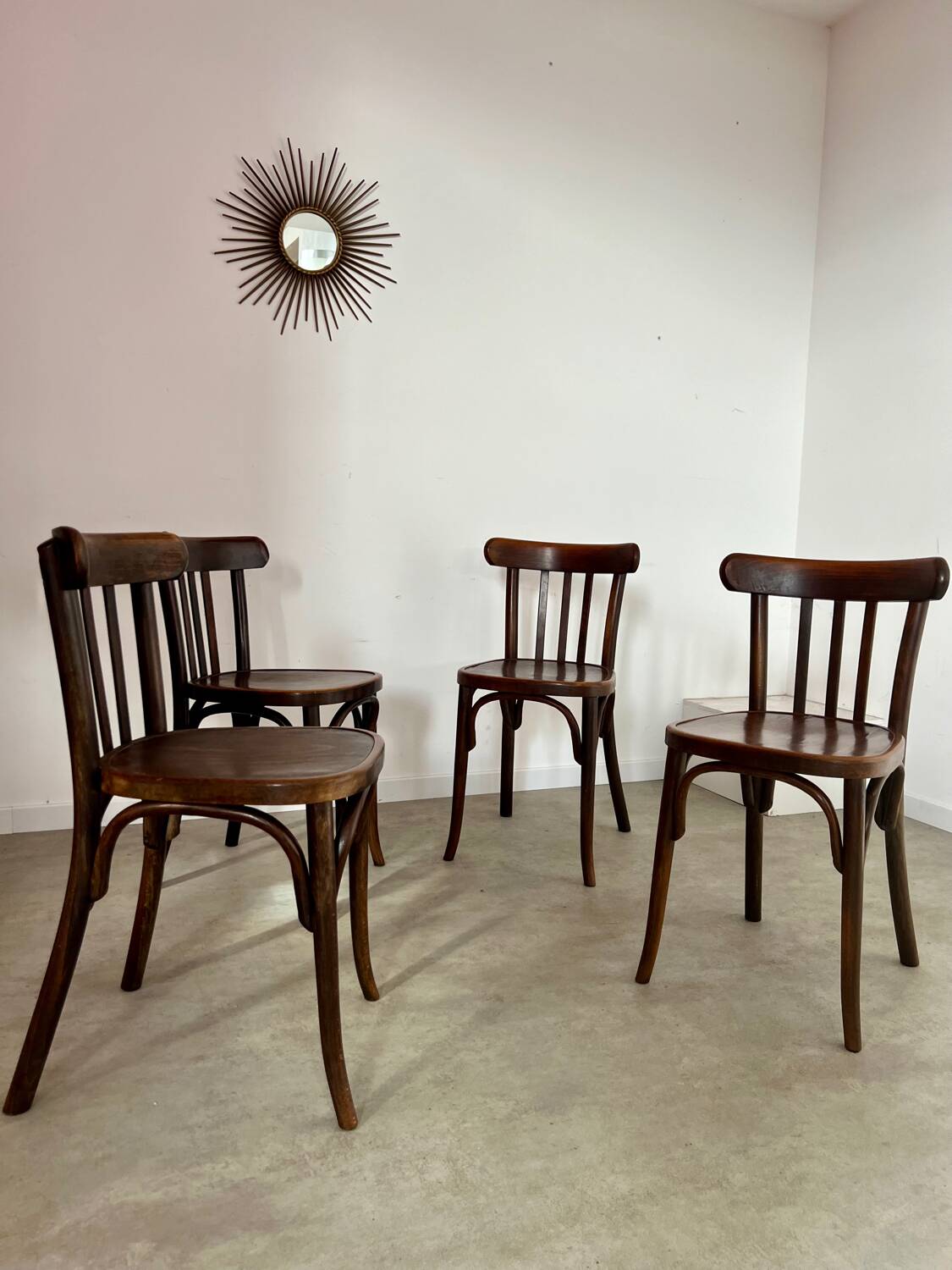 Set of 4 old vintage 50s bentwood bistro chairs