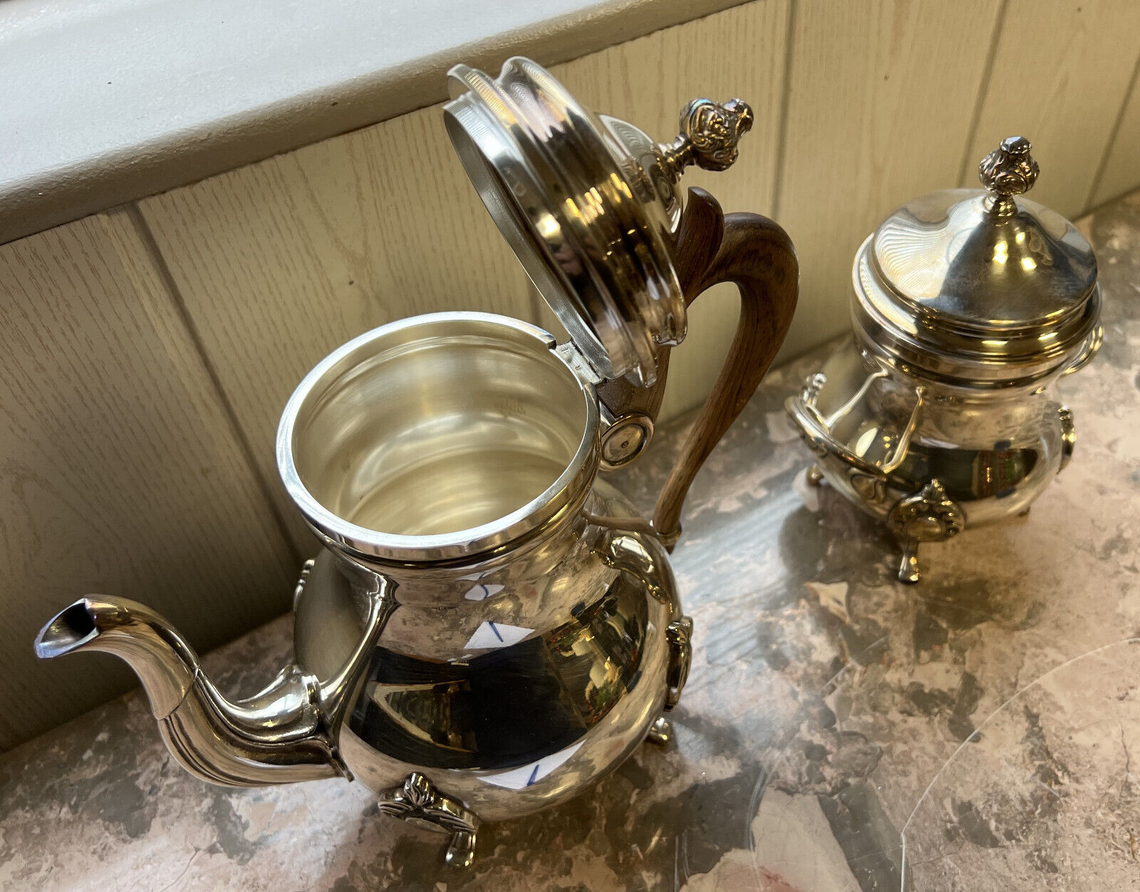 Two shaped pieces in silver-plated metal punched circa 1900 (B)