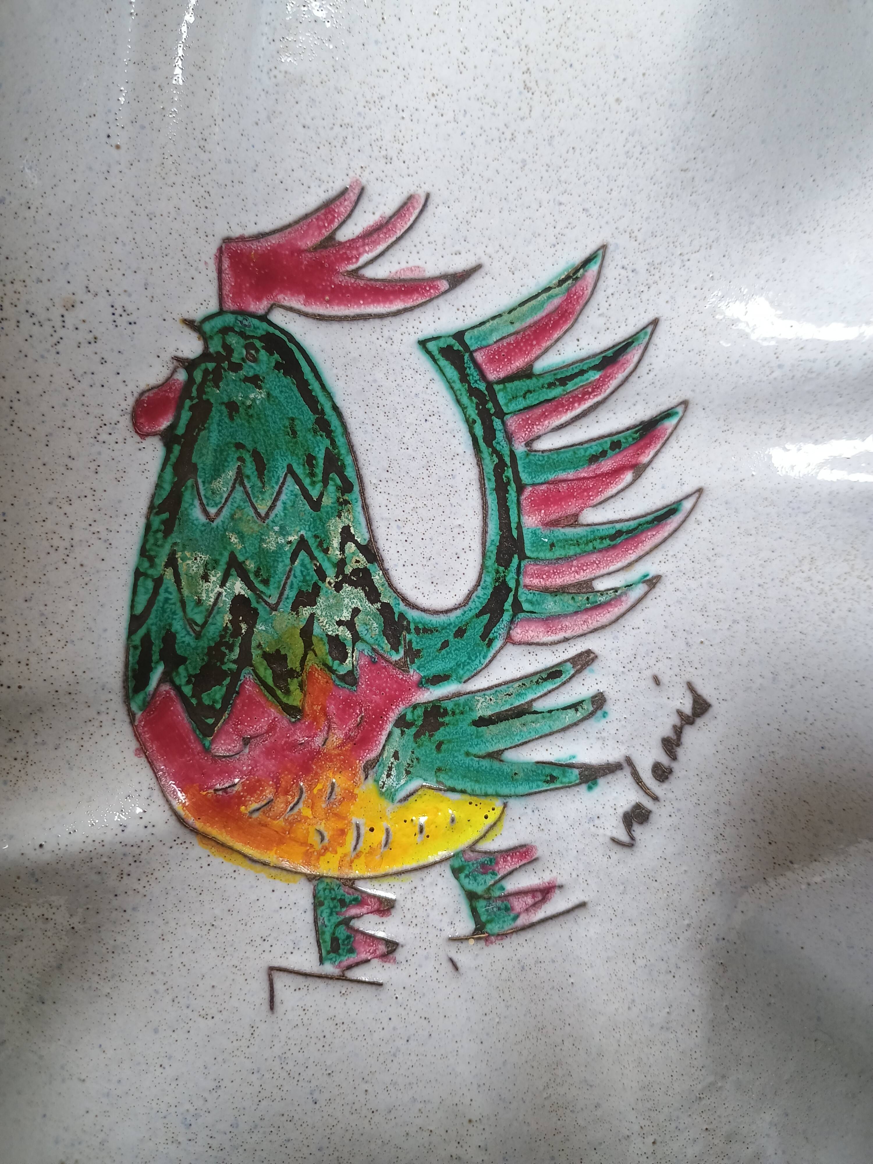 Vallauris - Stylised polychrome rooster cut - Stoneware - Quadrilobed dish