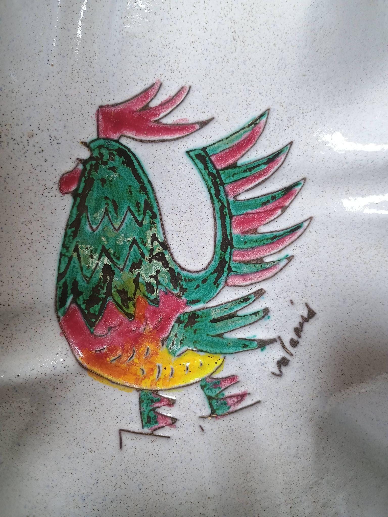 Vallauris - Stylised polychrome rooster cut - Stoneware - Quadrilobed dish