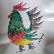 Vallauris - Stylised polychrome rooster cut - Stoneware - Quadrilobed dish
