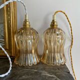 Pair of portable lamps with vintage amber glass globes