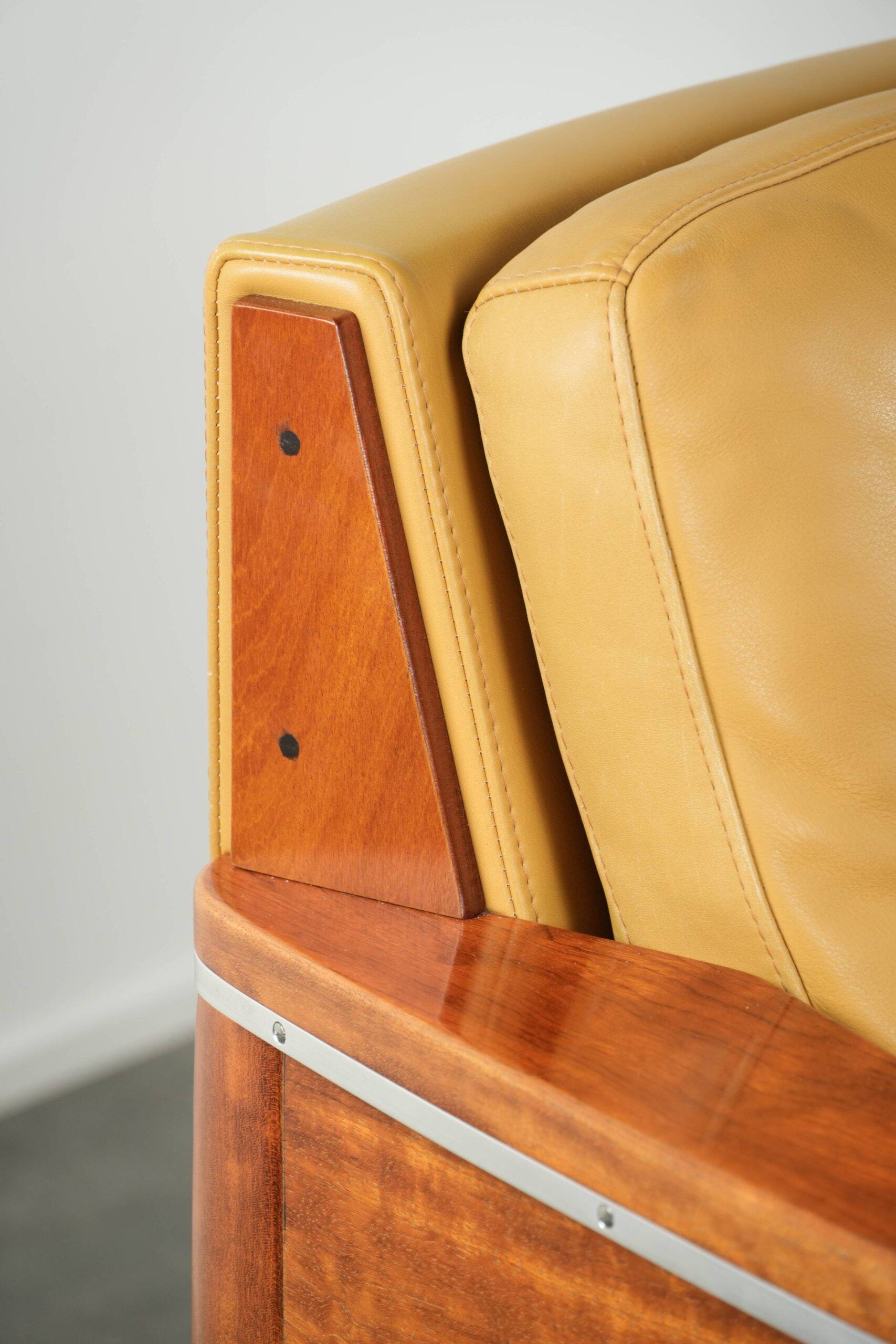 Set of two beautiful yellow cowhide Art Deco design armchairs