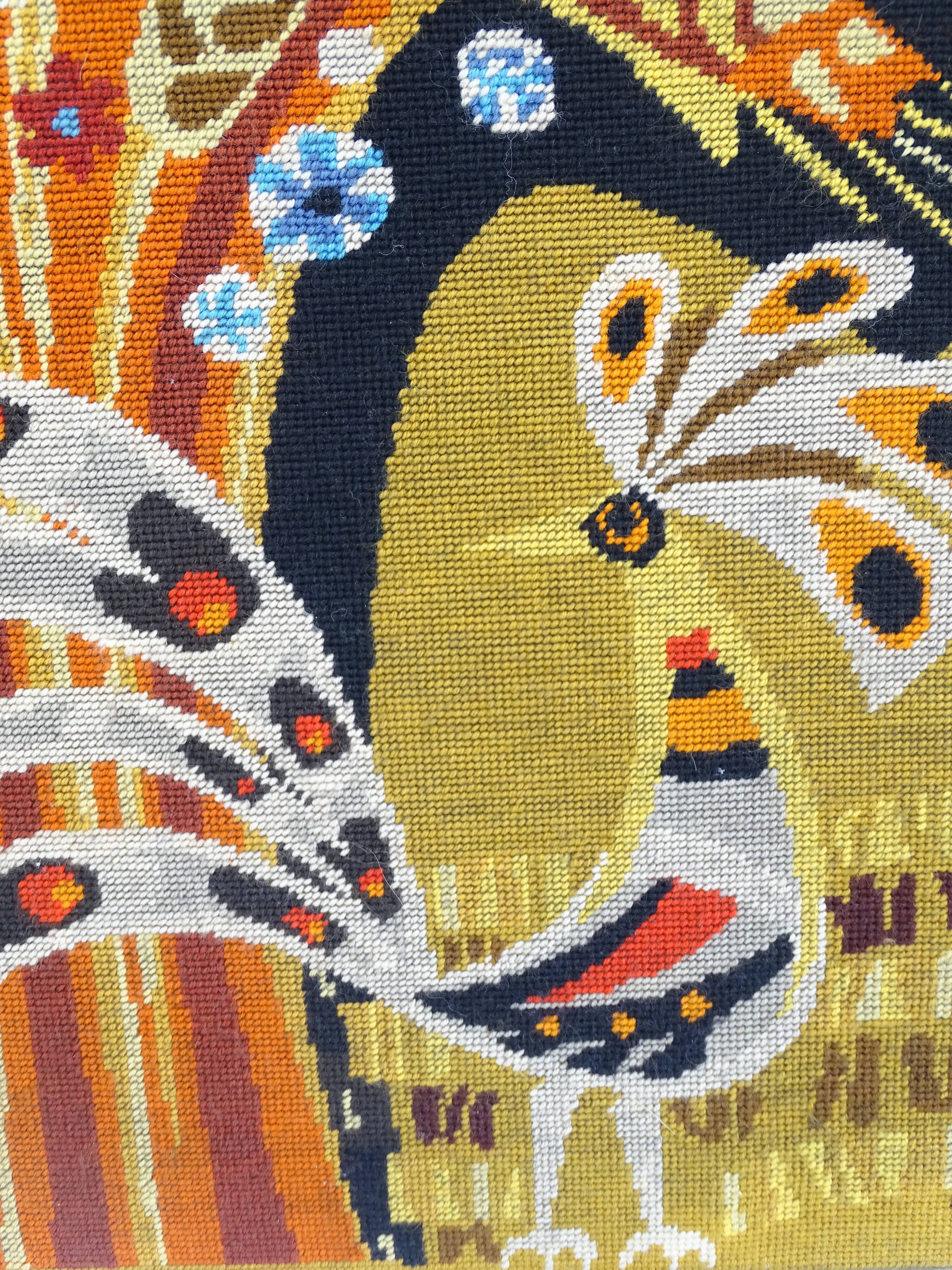 Wall tapestry "the rooster under the bouquet of wheat" signed Rey, circa 1970