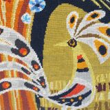 Wall tapestry "the rooster under the bouquet of wheat" signed Rey, circa 1970