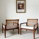 Paire de fauteuils 519 Hans Olsen teck et rotin