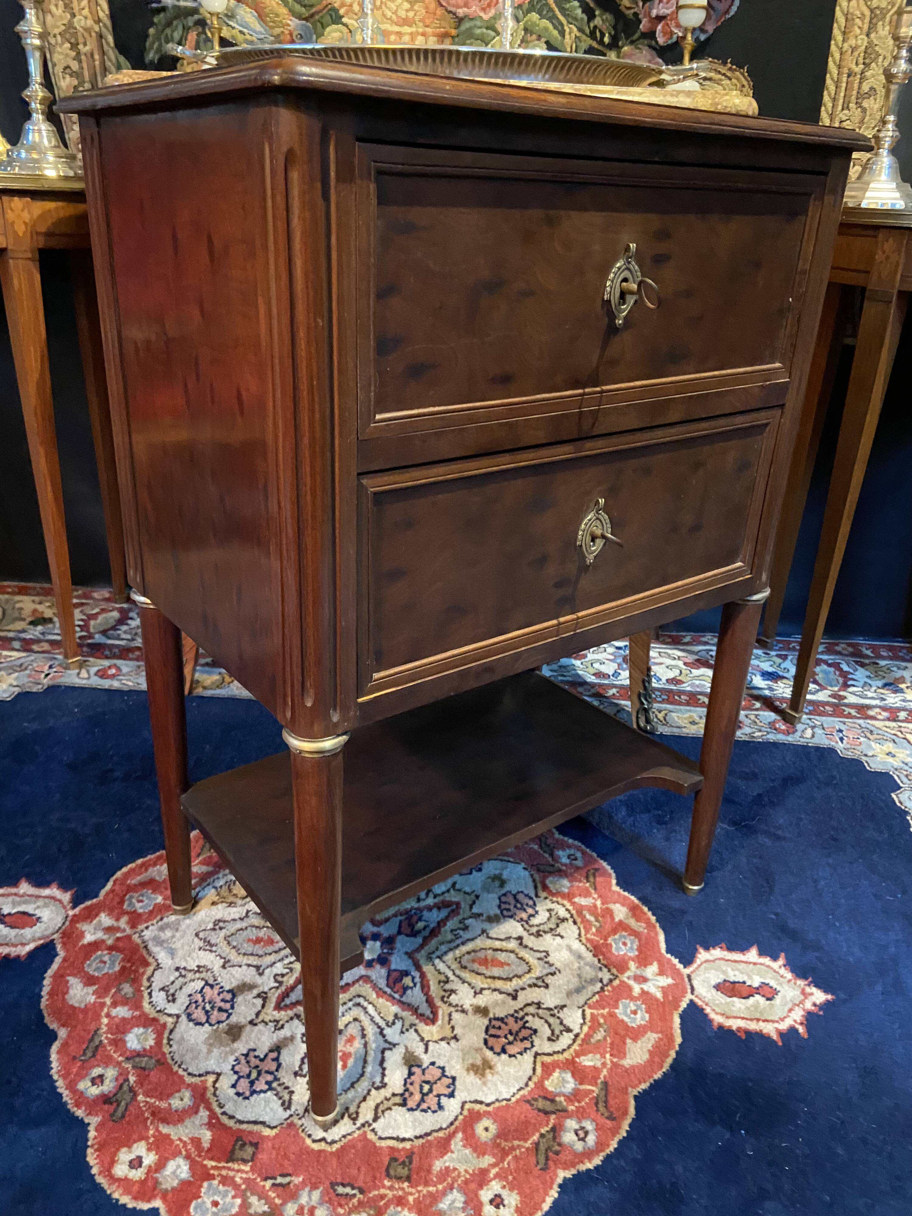 Small 19th century chest of drawers with 2 drawers and shelf between solid mahogany Louis