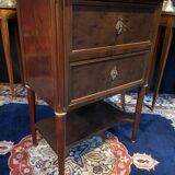 Petite commode XIXe 2 tiroirs et tablette d'entrejambes acajou massif Louis