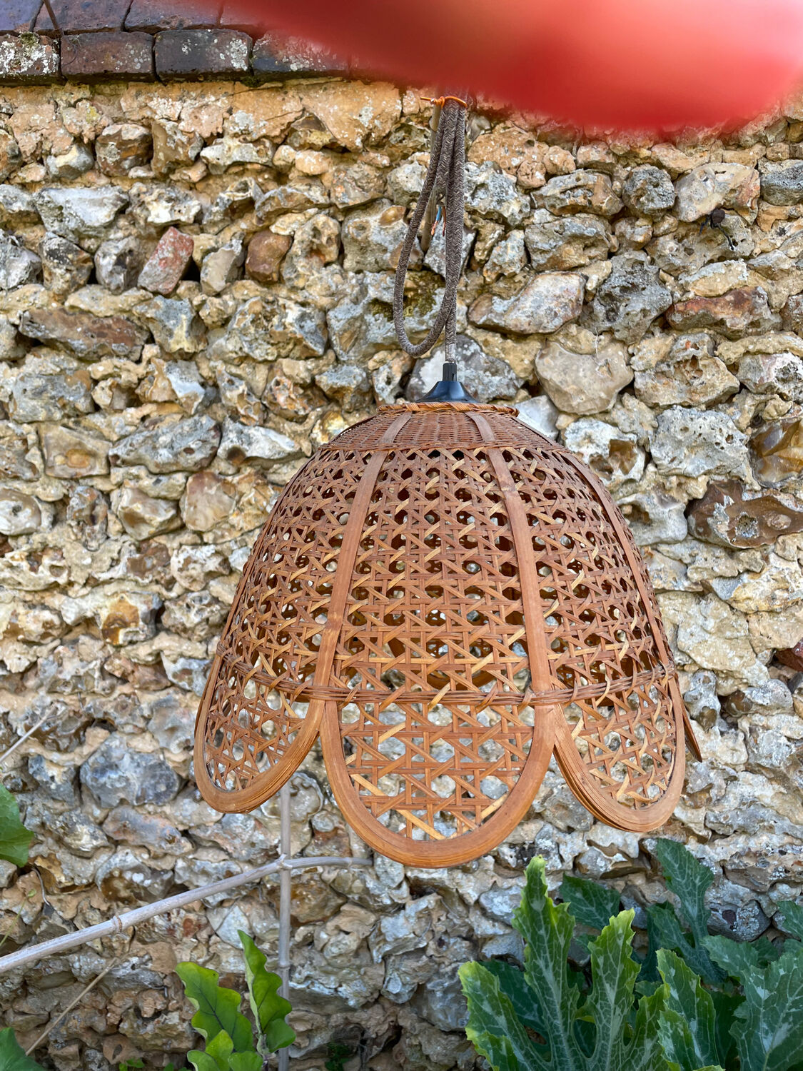 Suspension en cannage vintage 1970