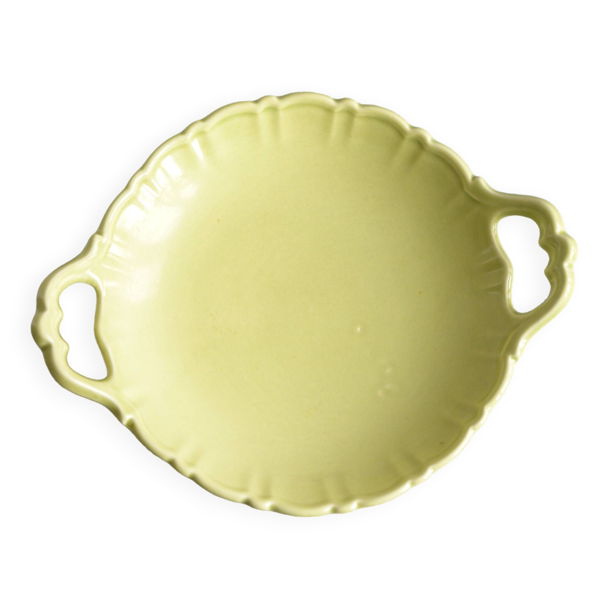 Small salad bowl with handles, lime green color. Numbered 6443. l25 L20 cm.