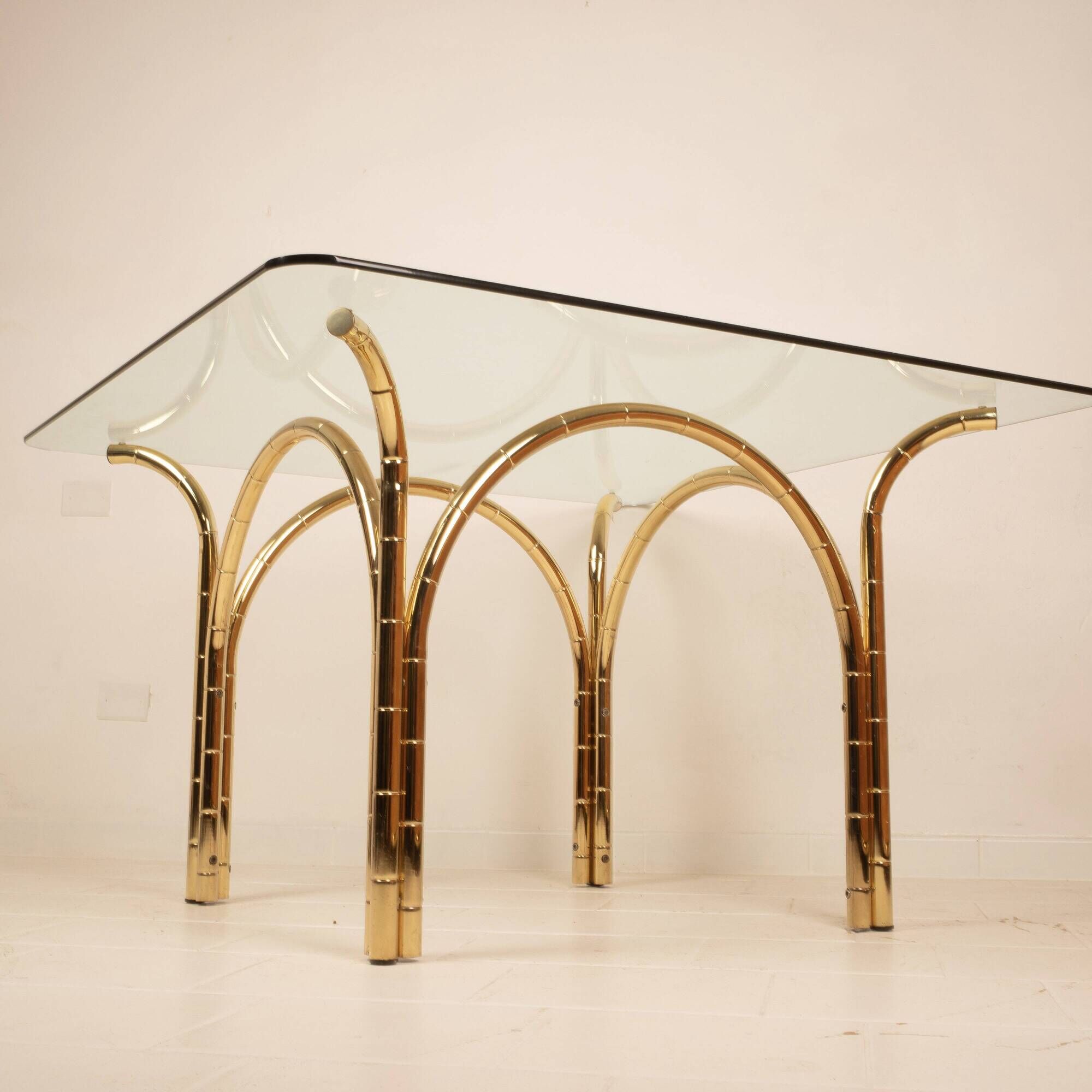 Glass and Brass Table, Italian Manufacture, 1970