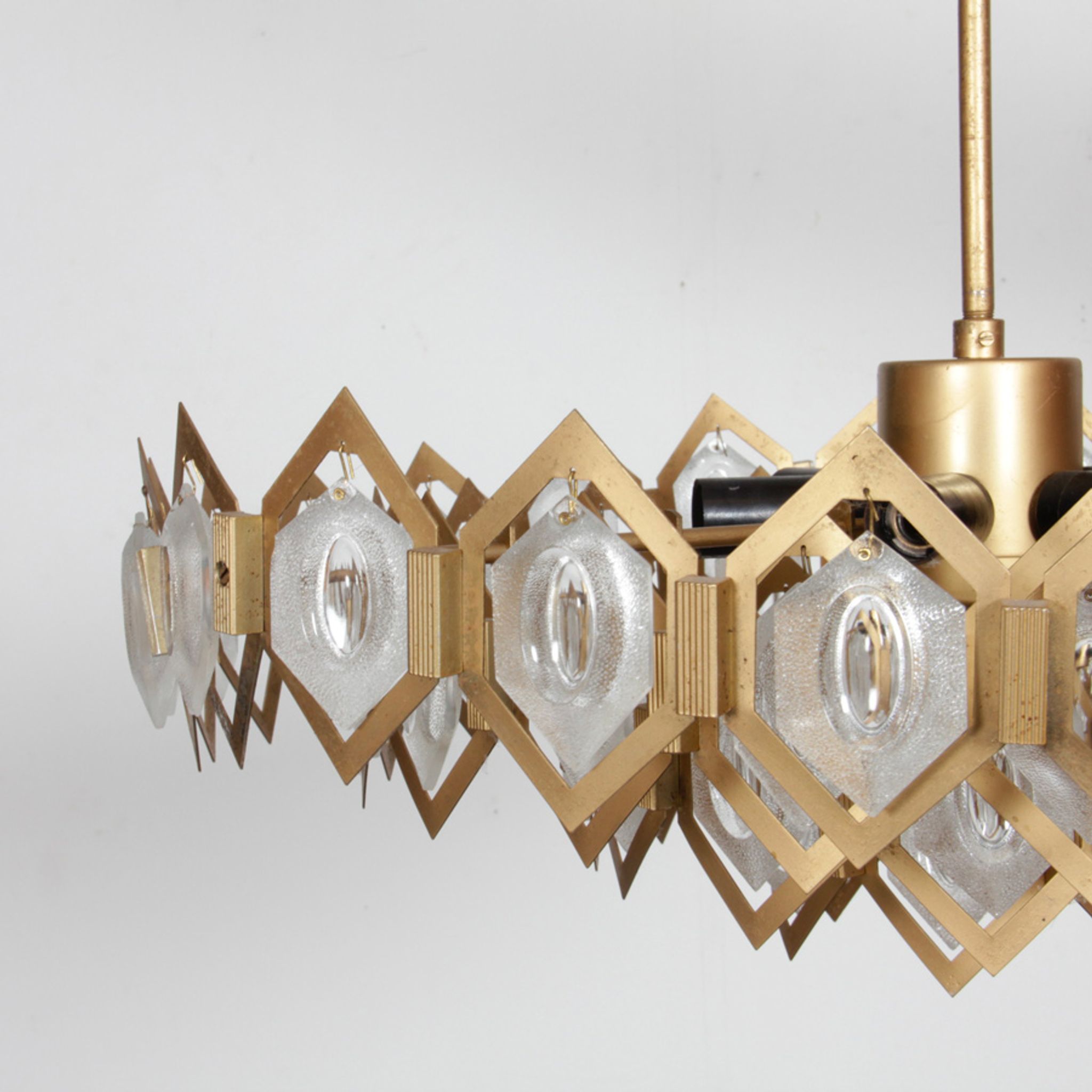 Metal and glass pendant lamp by Kamenicky Senov, 1970