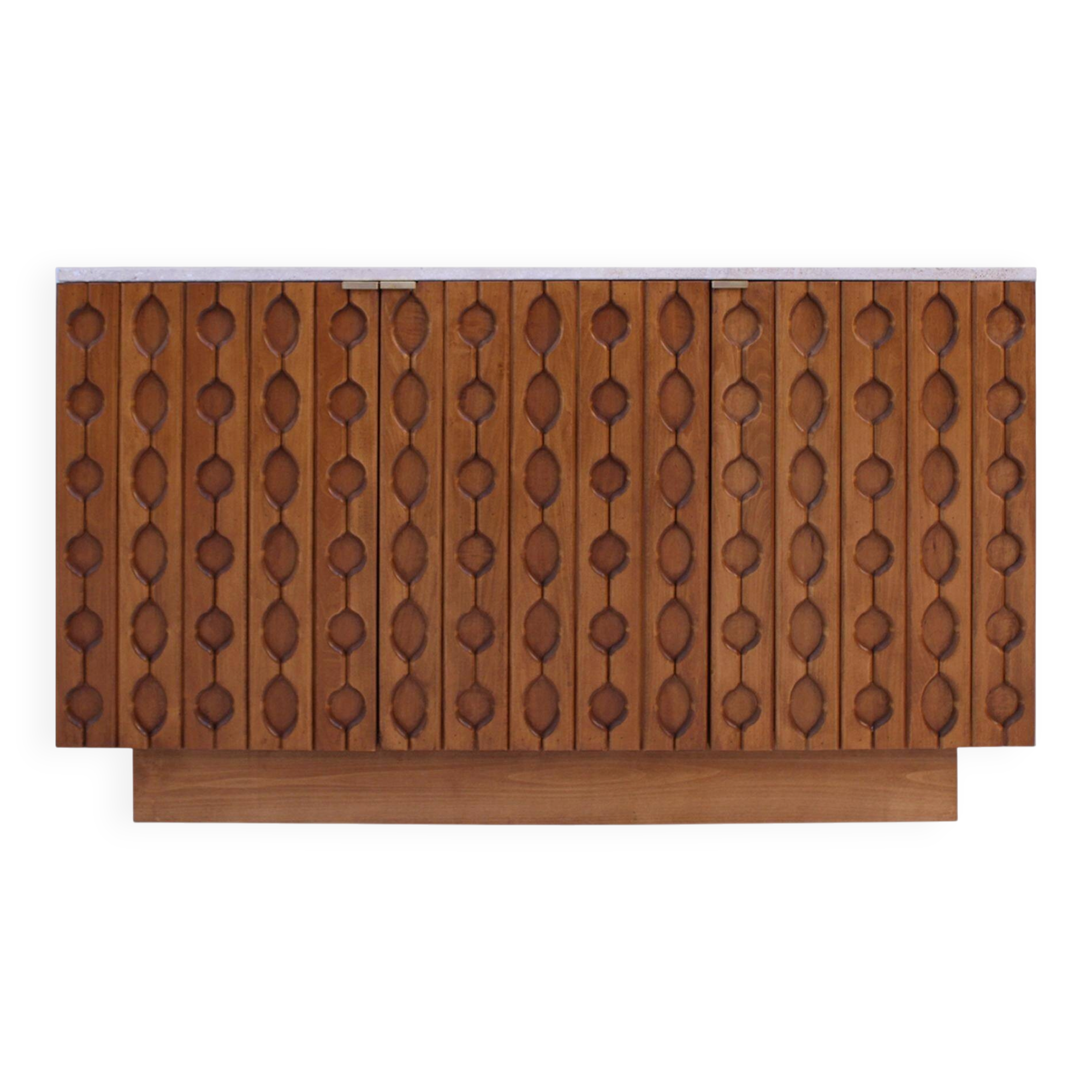 Italian Sideboard Made of Solid Wood and Travertine, Contemporary Cabinet
