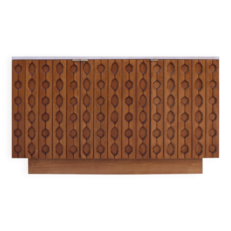 Italian Sideboard Made of Solid Wood and Travertine, Contemporary Cabinet