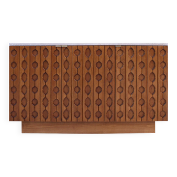 Italian Sideboard Made of Solid Wood and Travertine, Contemporary Cabinet