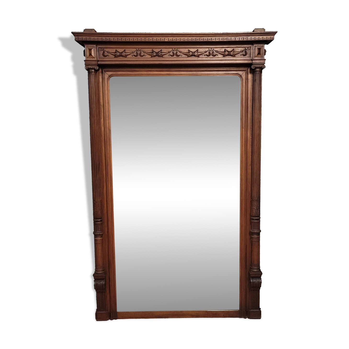 Important Renaissance style walnut mirror / Height 183 cm