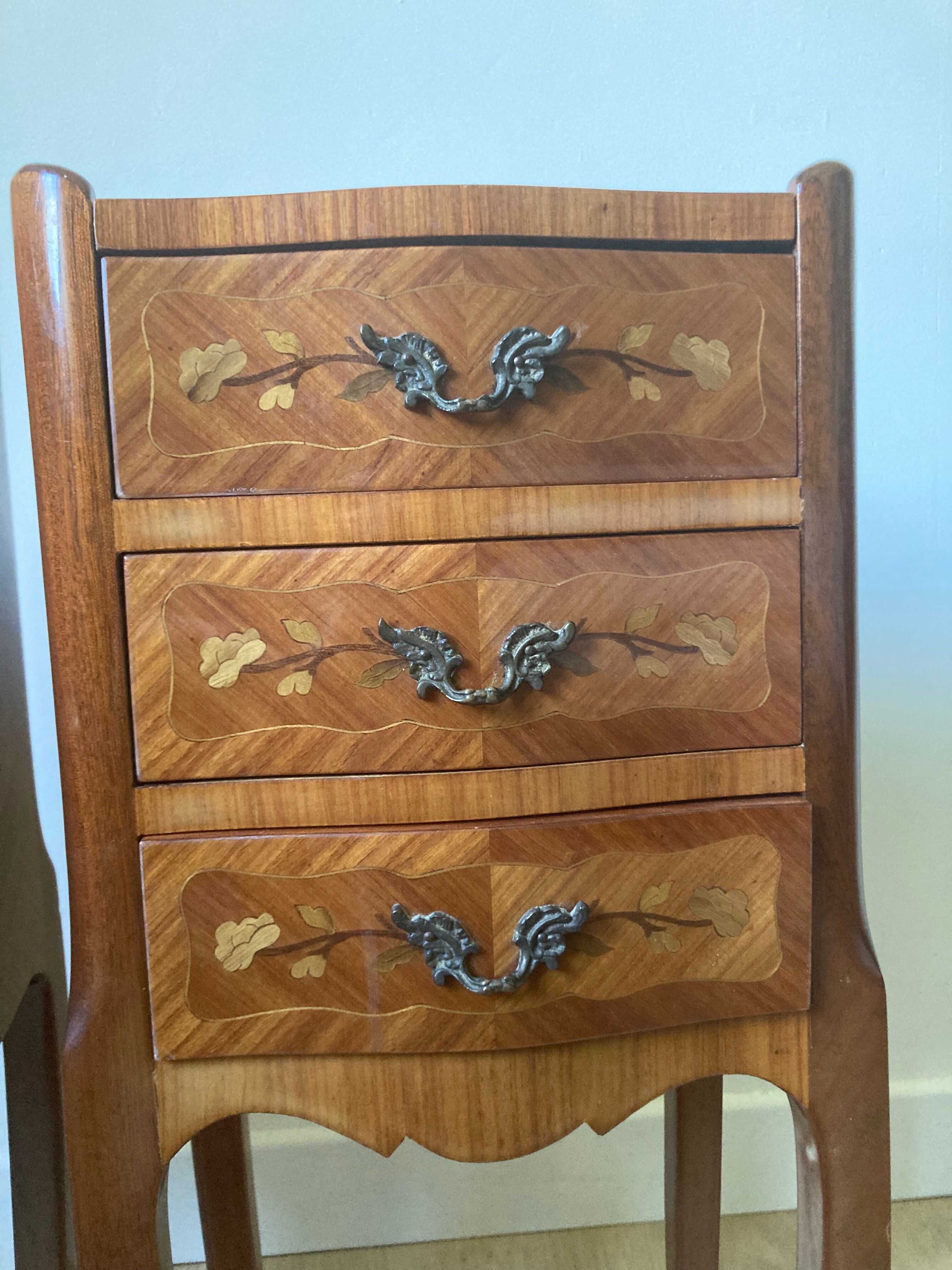 Set of 2 rosewood and marquetry bedside tables