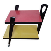 Vintage rolling dessert trolley in red and yellow formica from the 50s/60s.