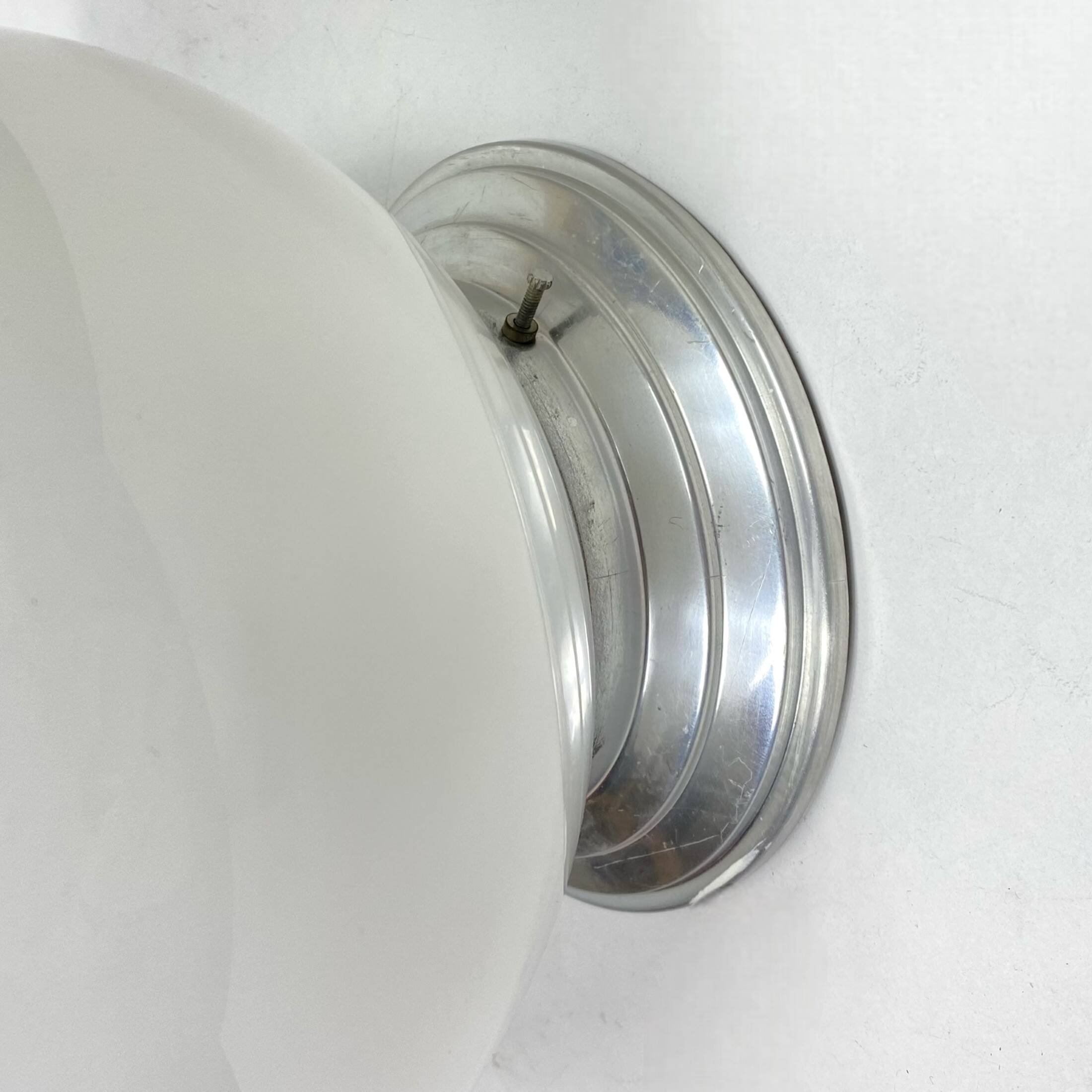 Old globe in opaline vintage wall or ceiling light diameter 20 cm and aluminum base LAMP-7174