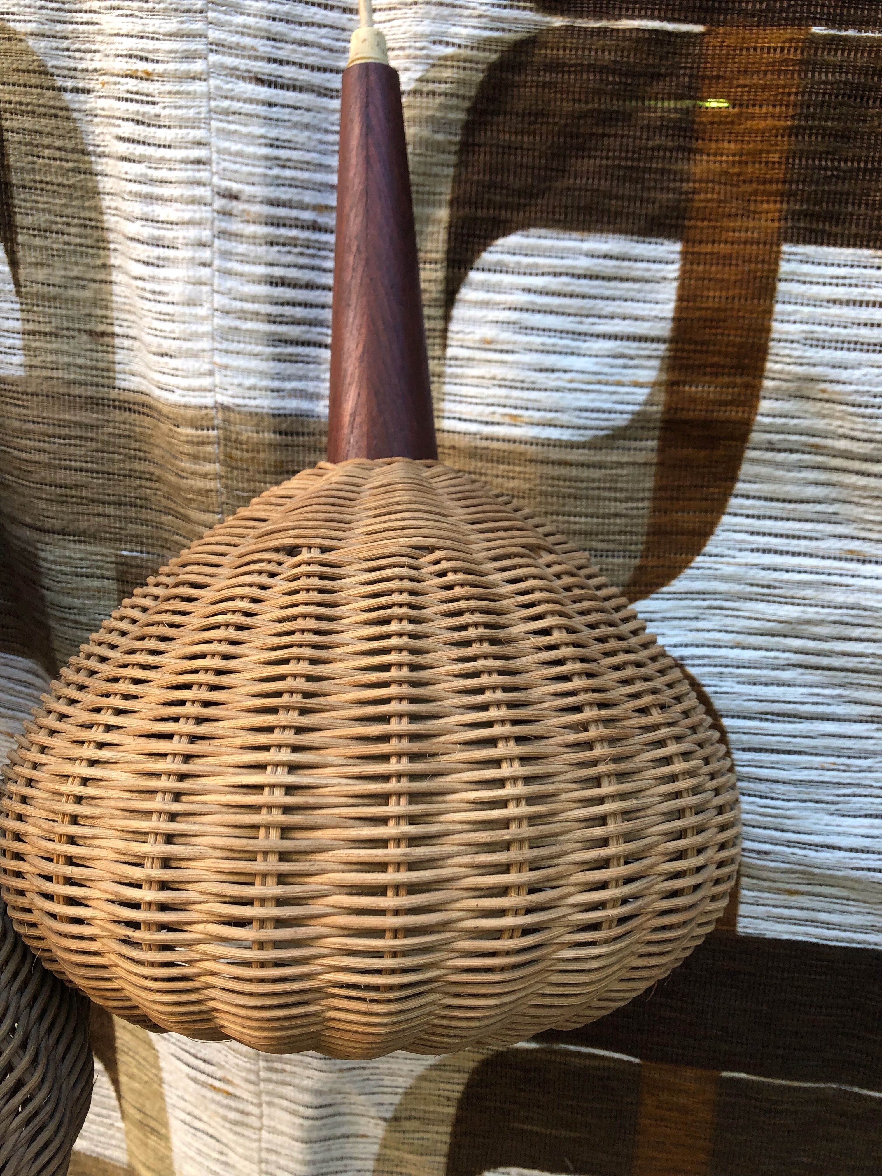 Suspension 3 arms rattan and teak vintage 60s