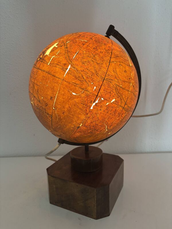 Globe vintage 1930 terrestre Jacques Adnet Mappemonde J.Forest verre bois -