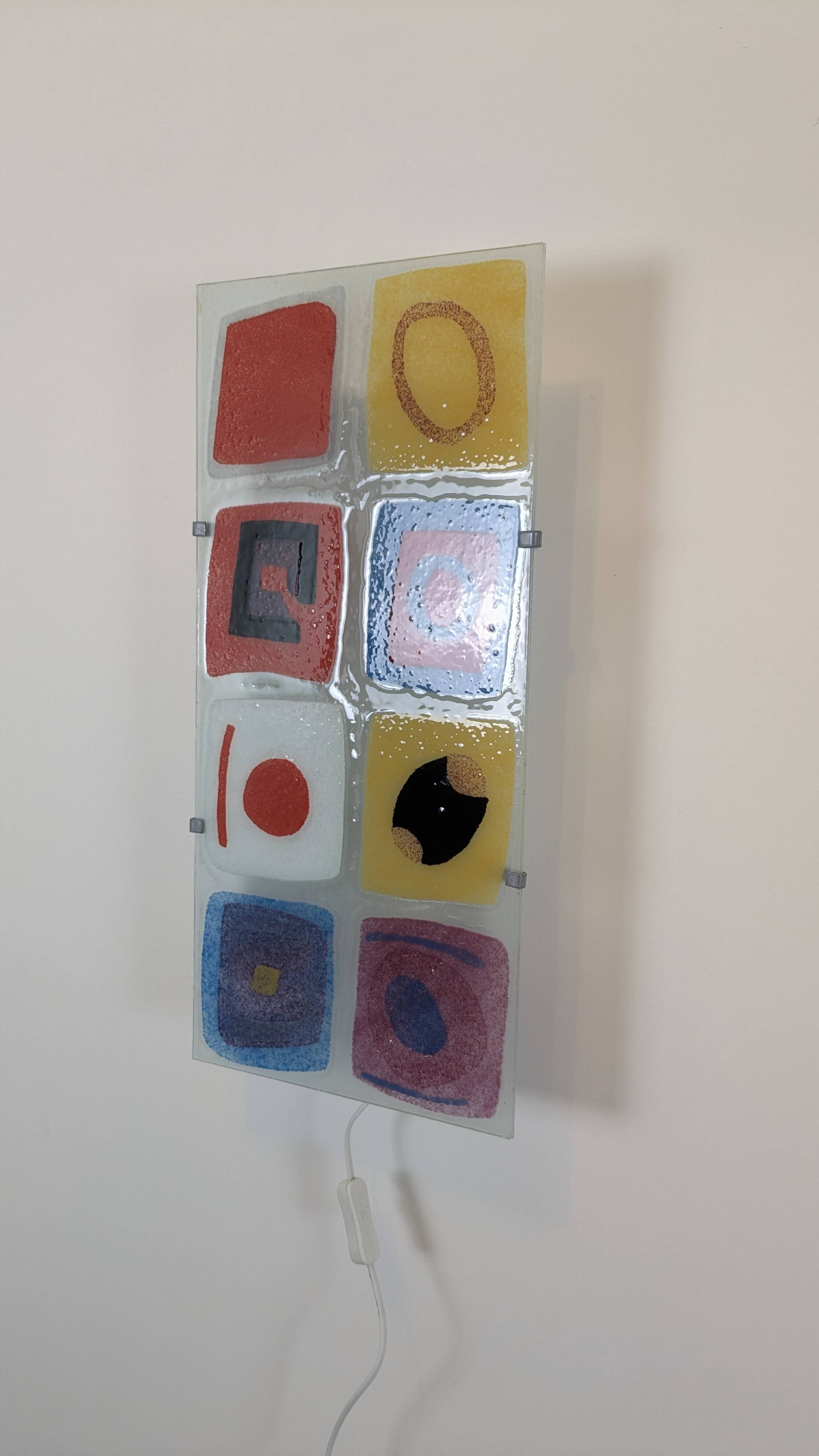 IKEA Gyllen wall lamp in decorated glass, Scandinavian design.