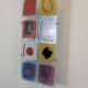 IKEA Gyllen wall lamp in decorated glass, Scandinavian design.