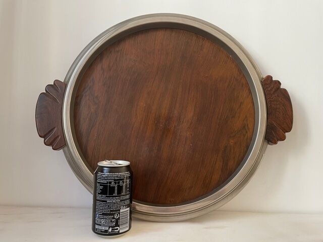 Plateau Art deo wood and silver metal