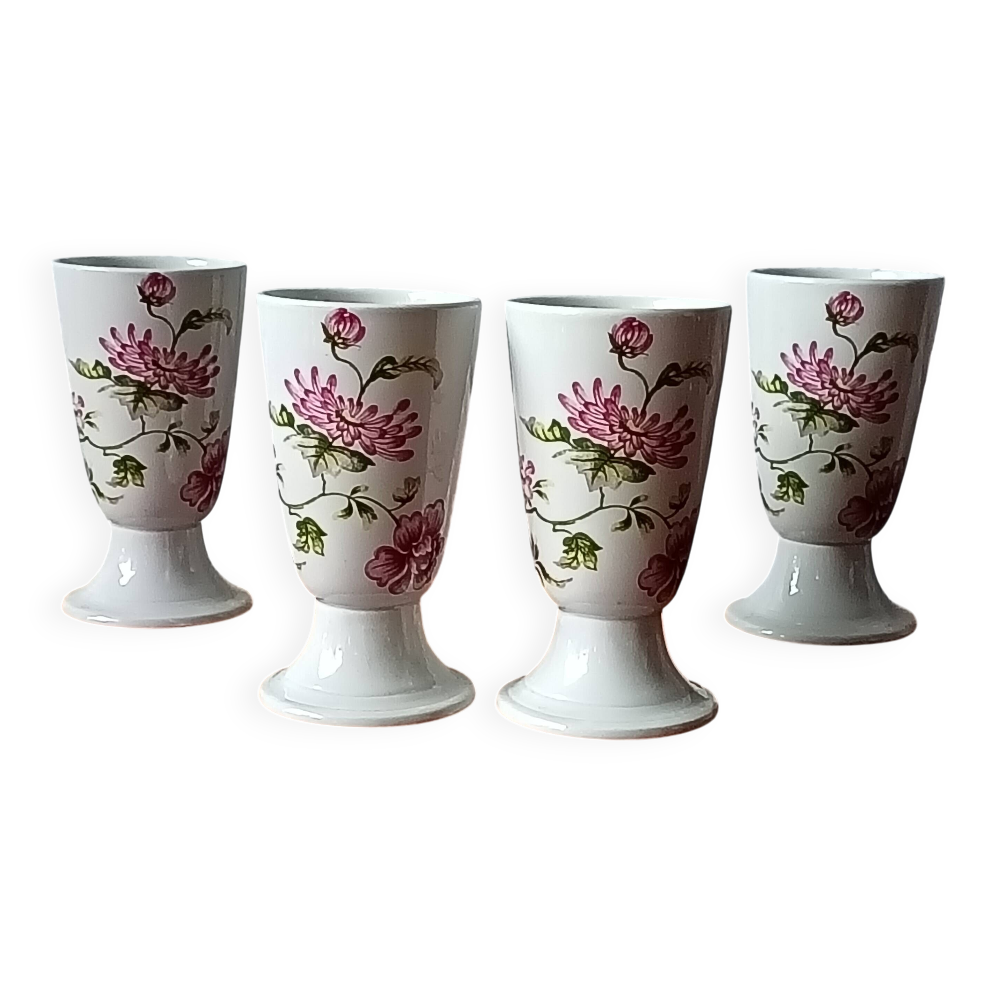 4 mazagrans vintage avec décor floral, tasses à café rustique